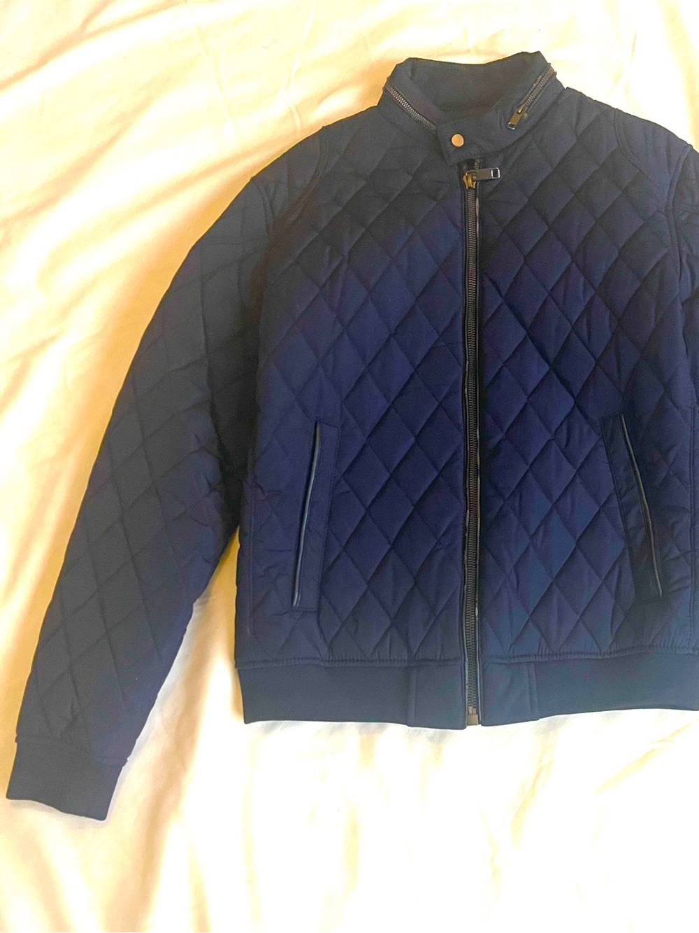 ZARA Blue large size Men's Quilted Navy Jacket - Classic Bomber Style